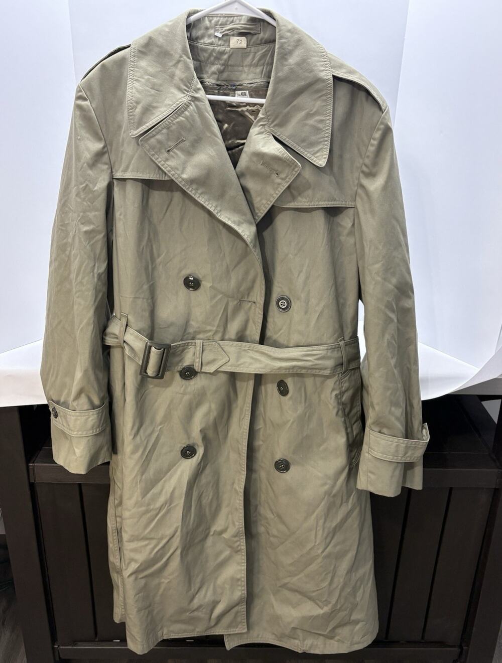 Vintage Light Gray Trench Coat 40R Belted Military Style Raincoat